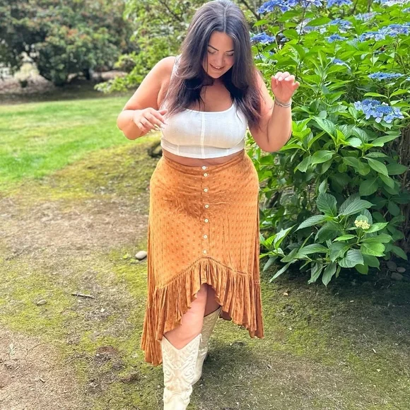 Shyanne Burnt Orange Midi Skirt High Low XXL - Picture 3 of 10